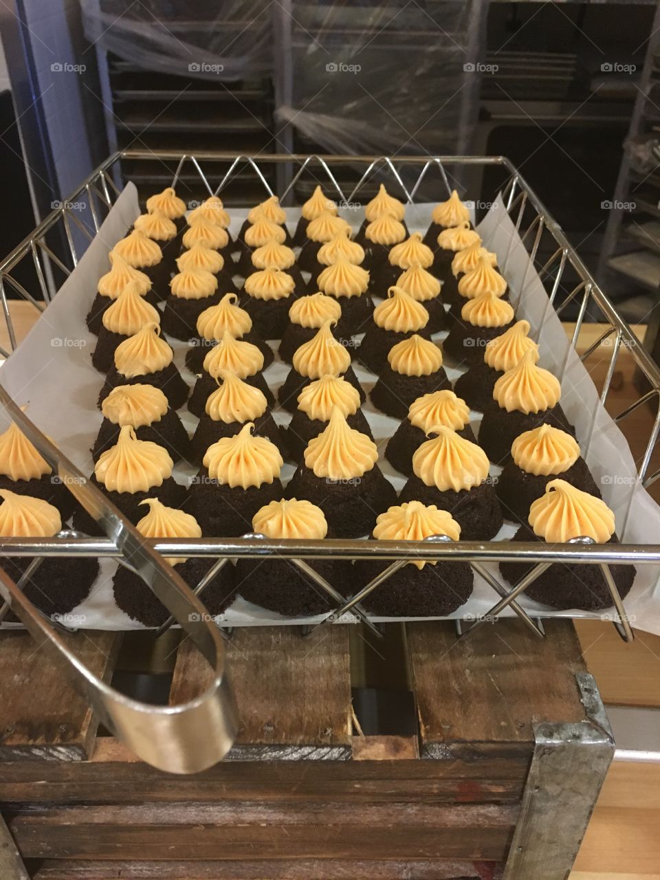 Tray of chocolate sriracha cupcakes 