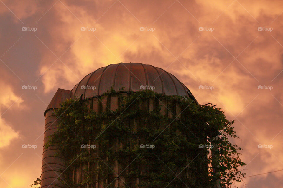 a silo in the sunset