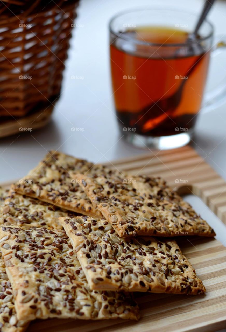 cookies with seeds and tea cup 😋 tasty healthy food