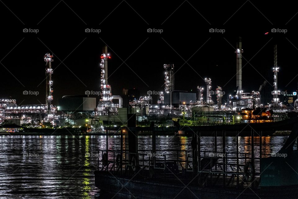 Oil Refinery plant light very beautiful in the night