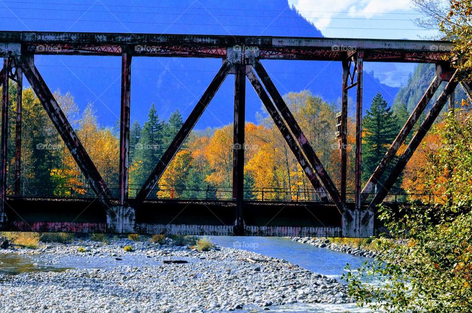 railroad bridge in scenic autumn colors