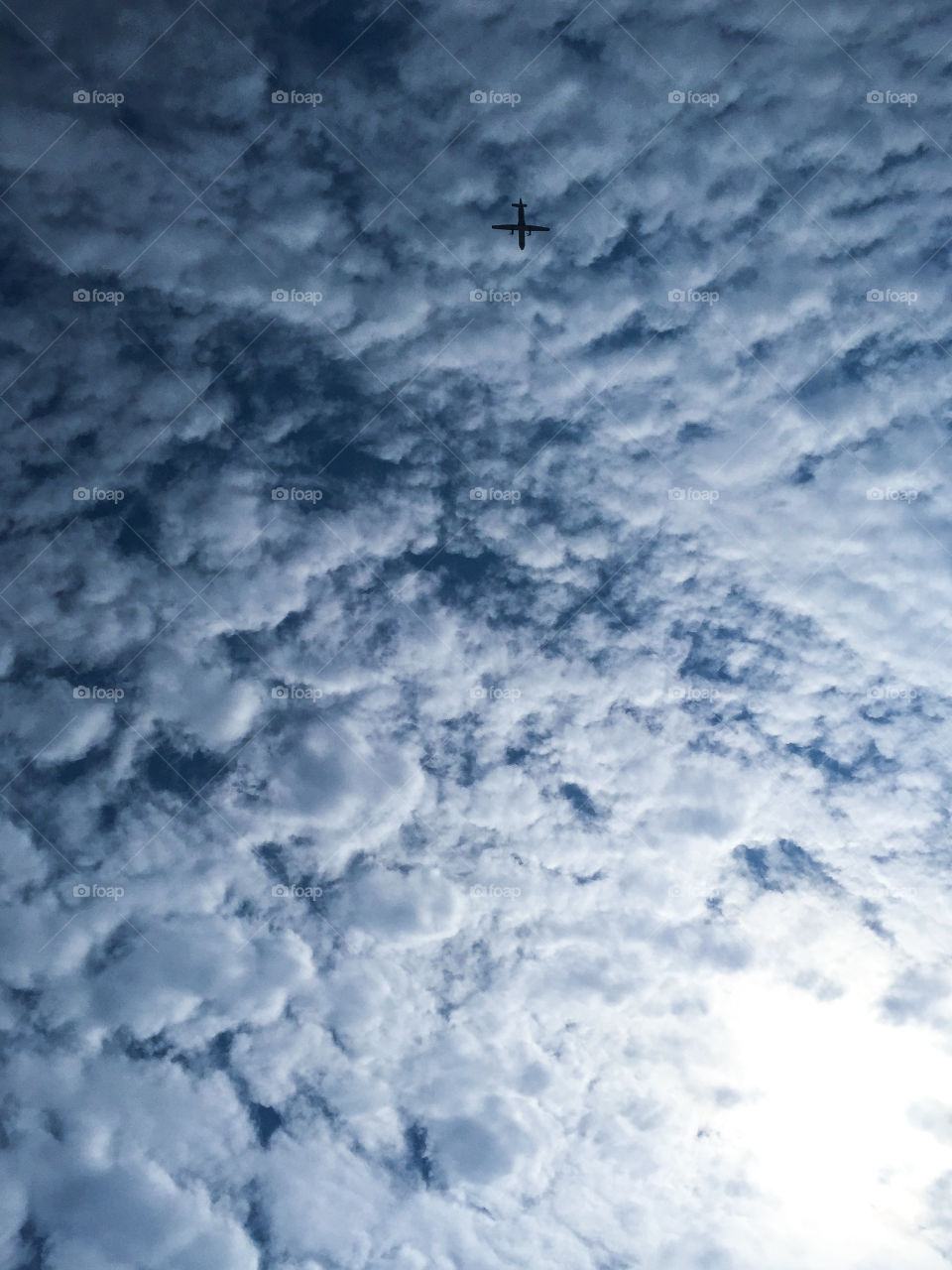 Clouds&airplane in the sky. Atmosphere blue sky 