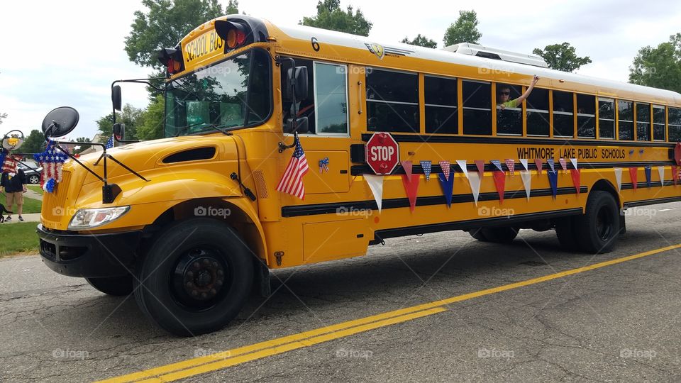 school bus in 4th of July parade