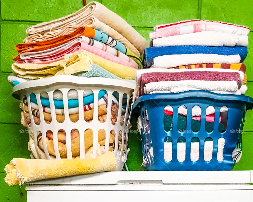 colorful towels in baskets