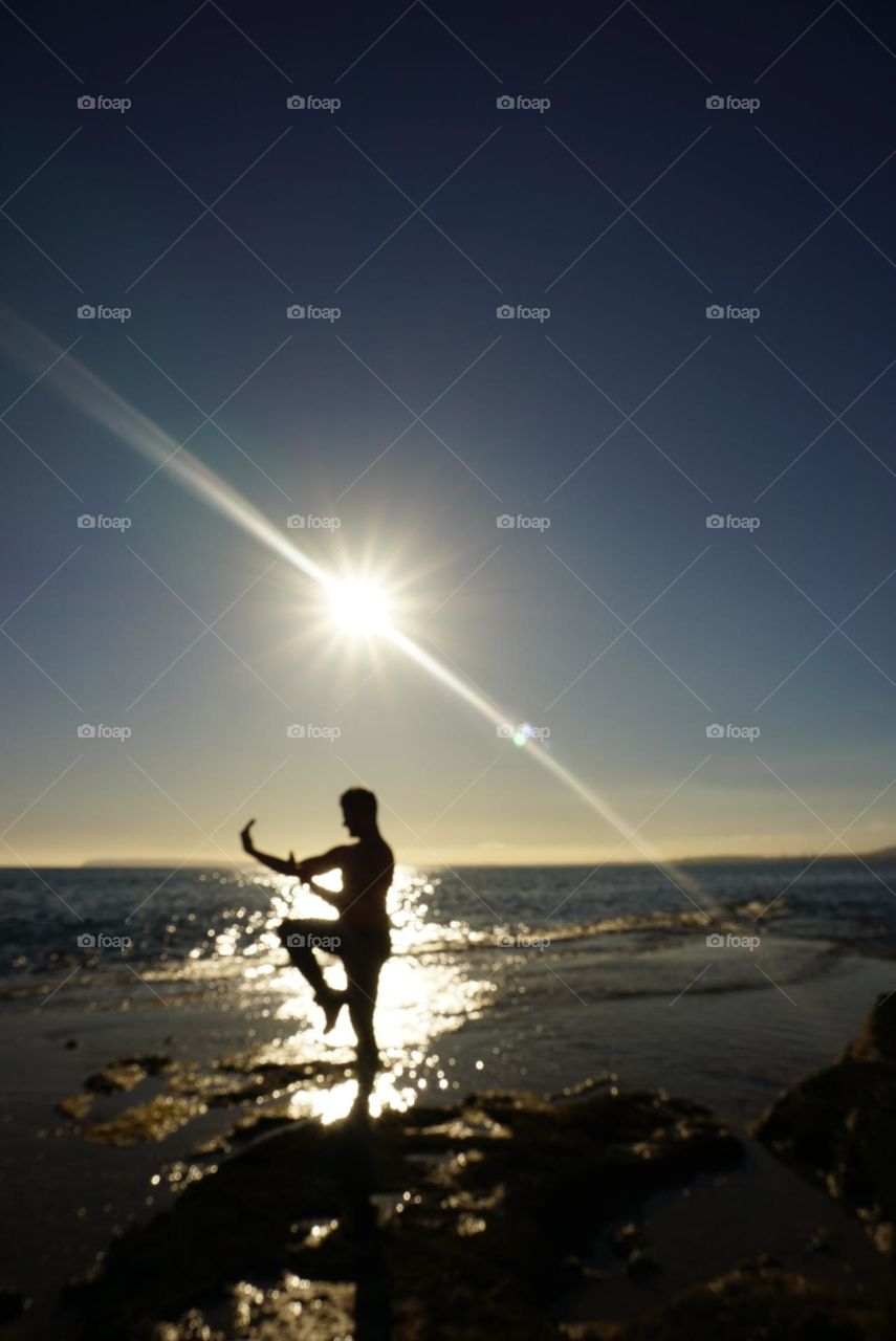 Beach#sunset#human#training#position#reflect