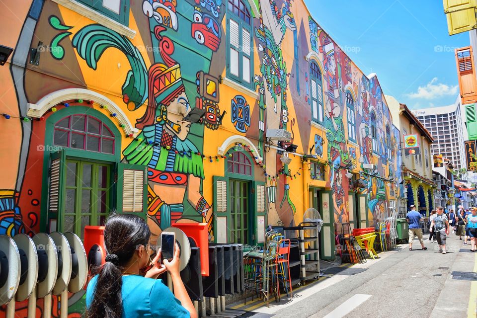 capturing the view of colorful haji street , Singapore