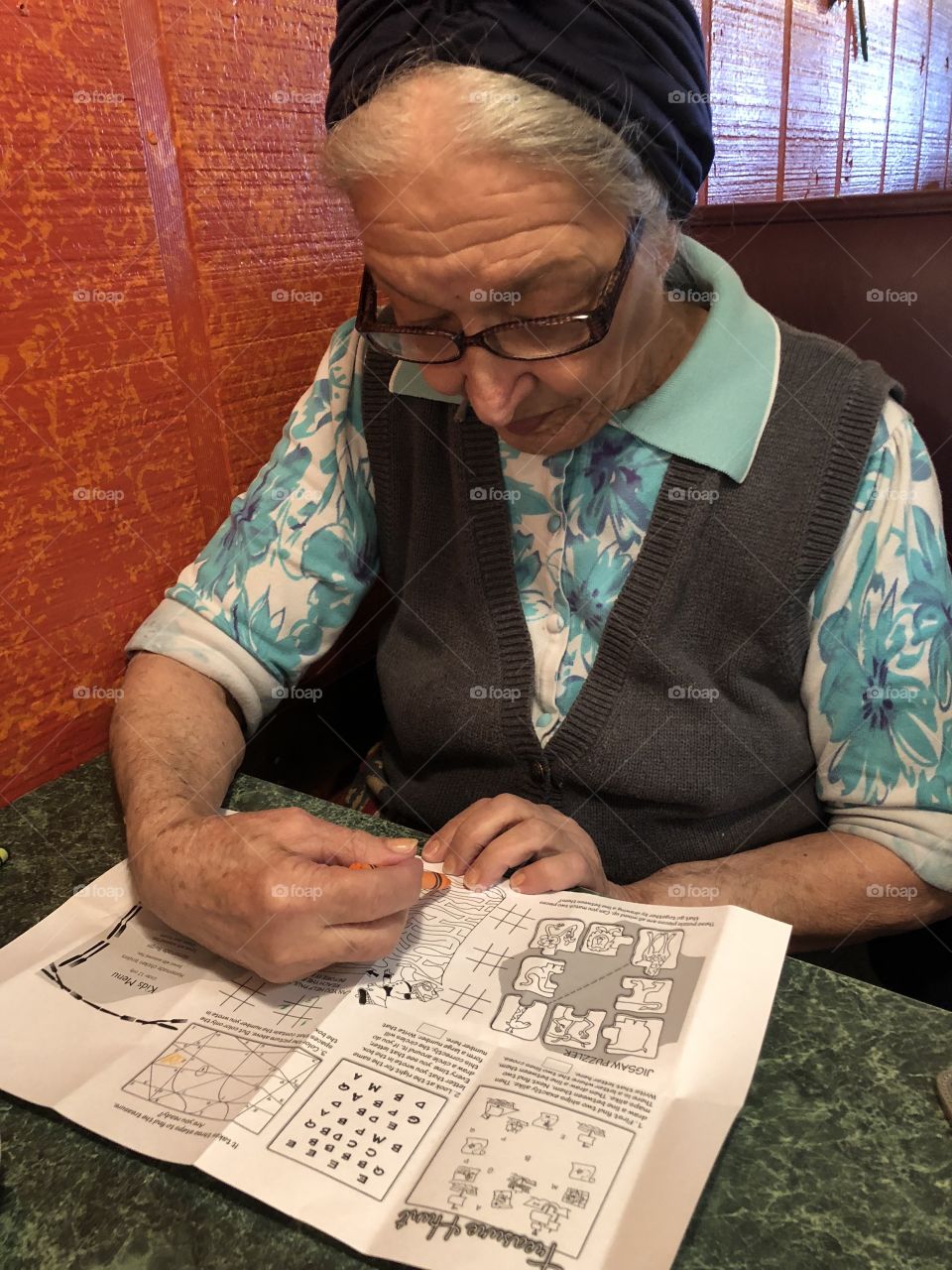 Grandma drawing on kids menu