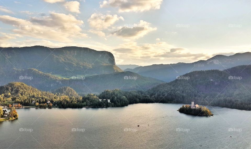 Bled Lake at sunset: simply out of a fairytale book. Viewfromthetop of the bled castle, slovenia: feelthelove!