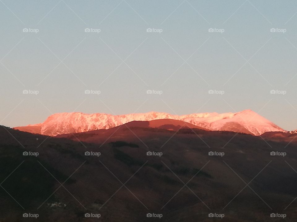 Sunset reflected on the snow