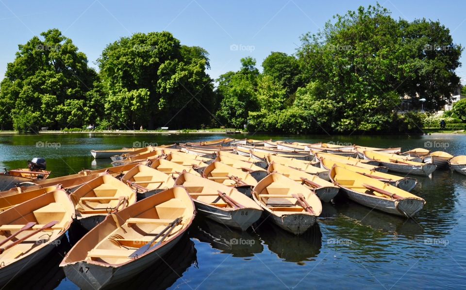 Boats on the lake in the park 