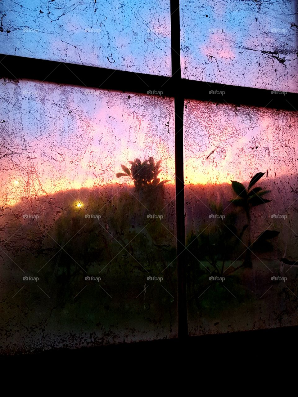 sunrise thru barn window