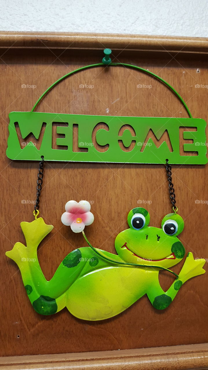 frog welcome plaque