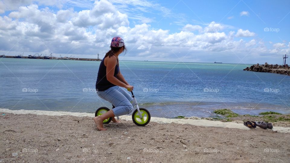 Funny bike by the sea