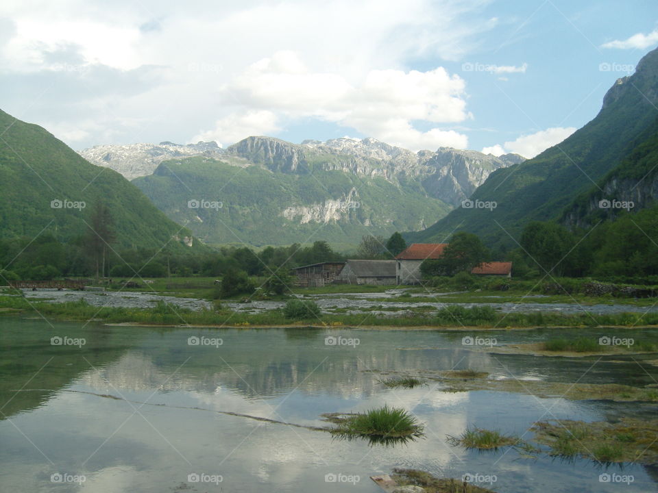 Mountain Prokletije Montenegro landscape in valley with plenty of water