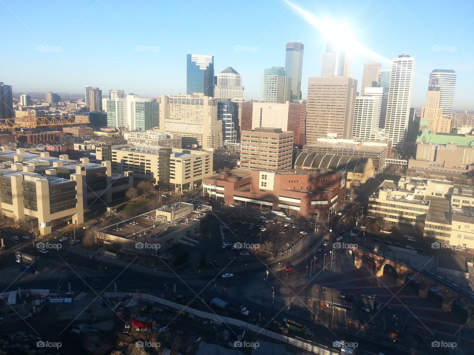 Minneapolis from atop the Stadium. This is West looking from the top of the Viking Stadium truss during construction