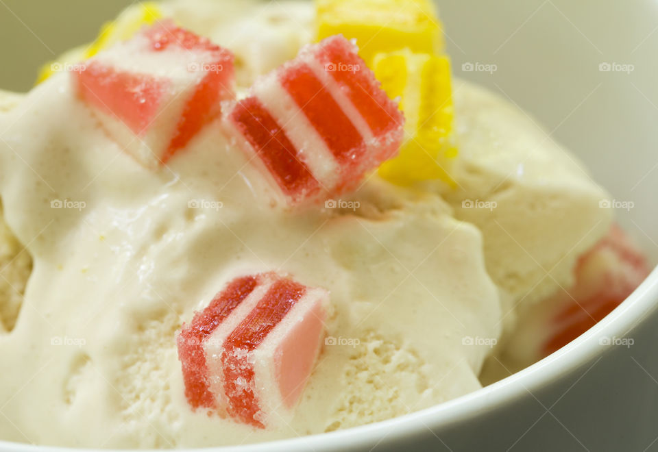 home made ice cream covered with marmalade and jelly.  home made sweet concept!