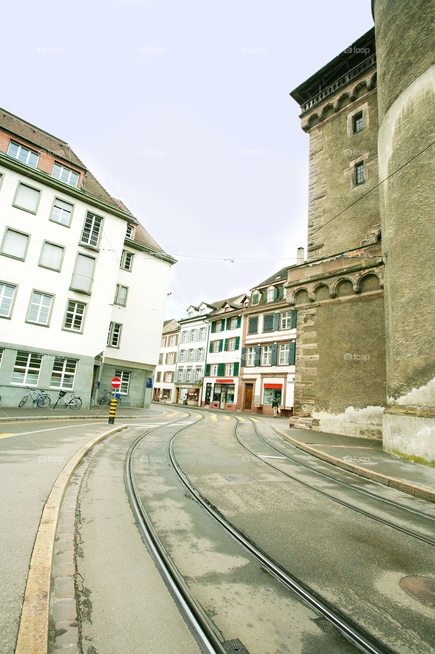 street of european town .