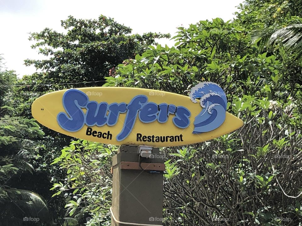 Surfers Beach Restaurant Road Sign Seychelles