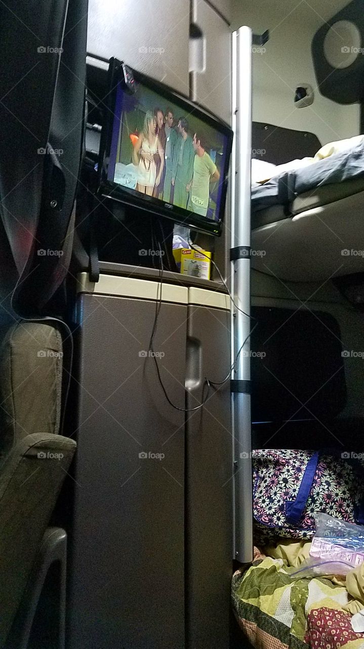 parked for the night, watching a little TV before bed