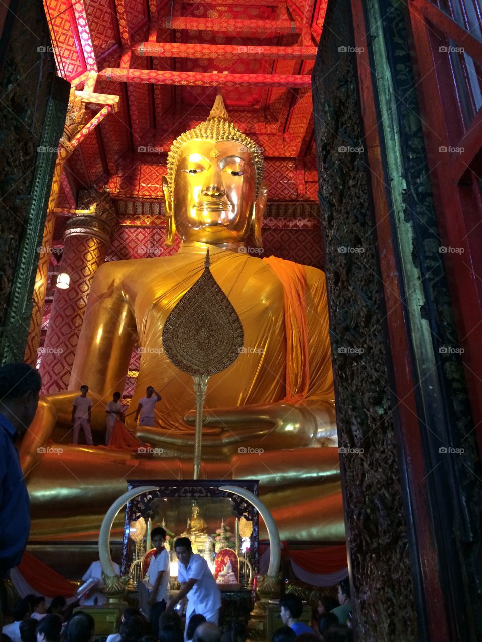 Bangkok, Thailand: large Gold Buddha shrine in Buddhist temple 
