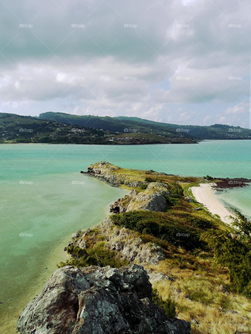 Blue and green island beach