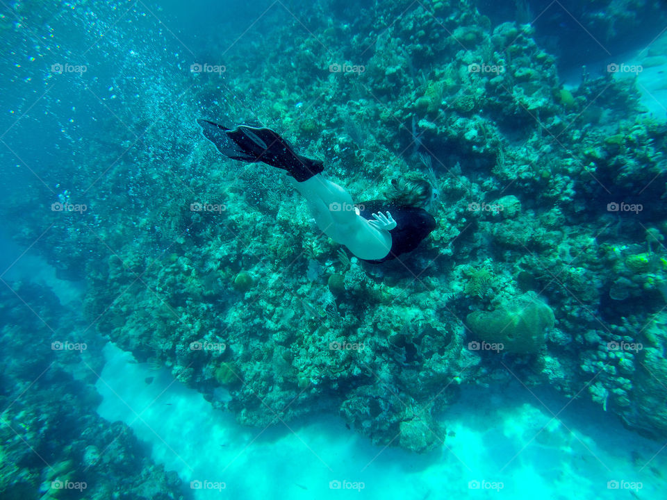 Snorkeling or free diving down to get a closer look at the reef