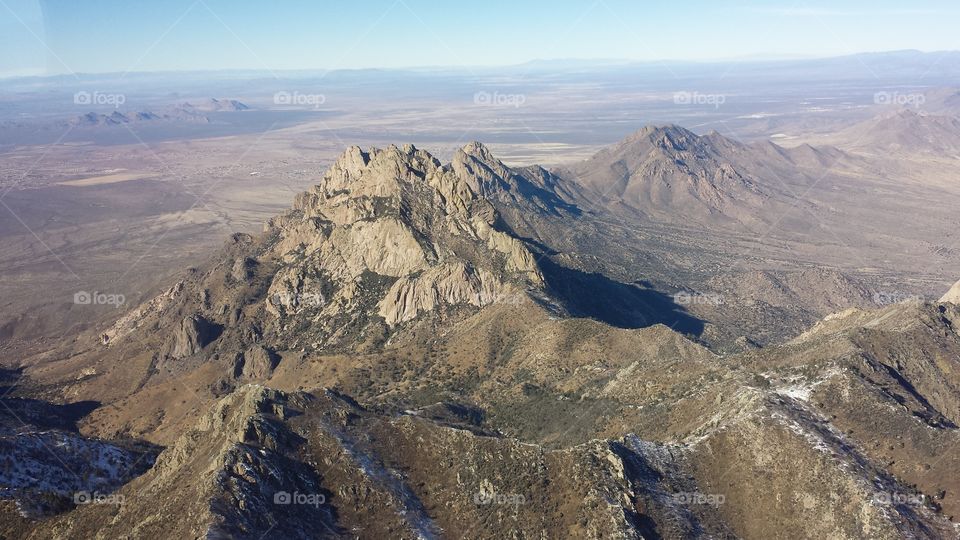 Organ Mountains. Orhan Mountains east of Las Cruces, New Mexico, looking north from an airplane