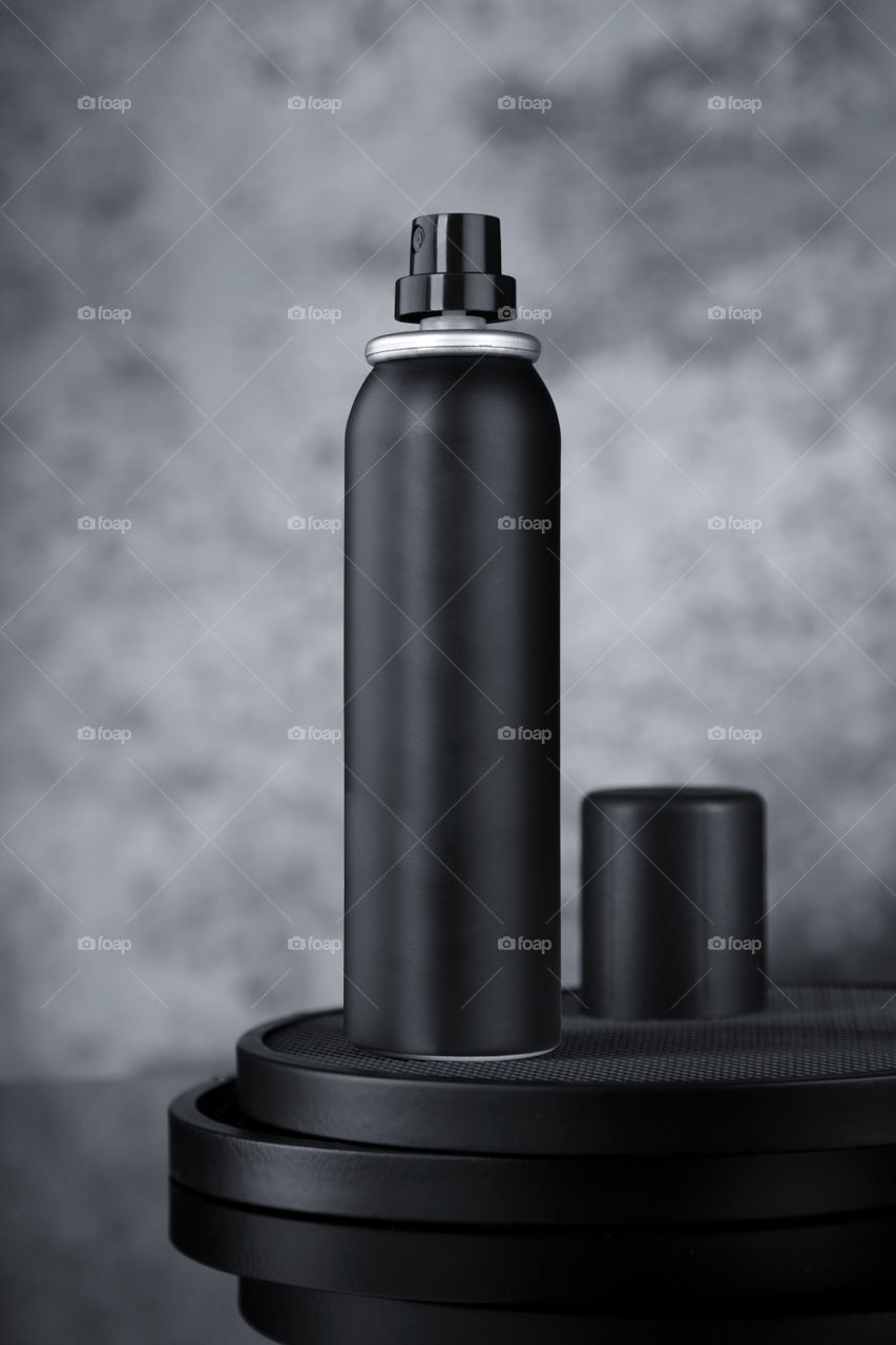 Black deodorant aluminium spray can