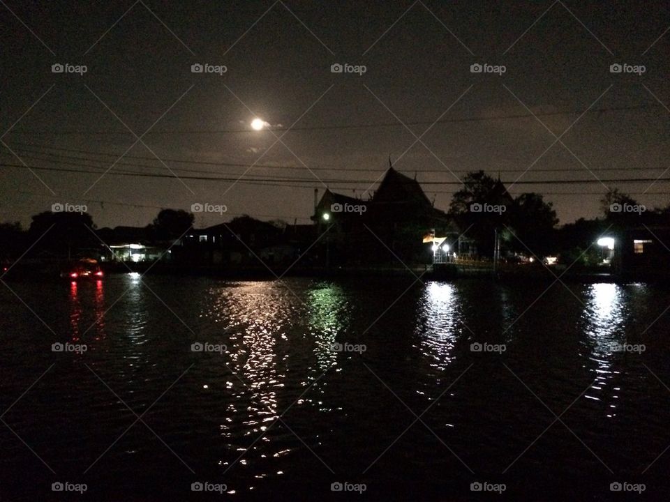Temple silhouette on full moon night