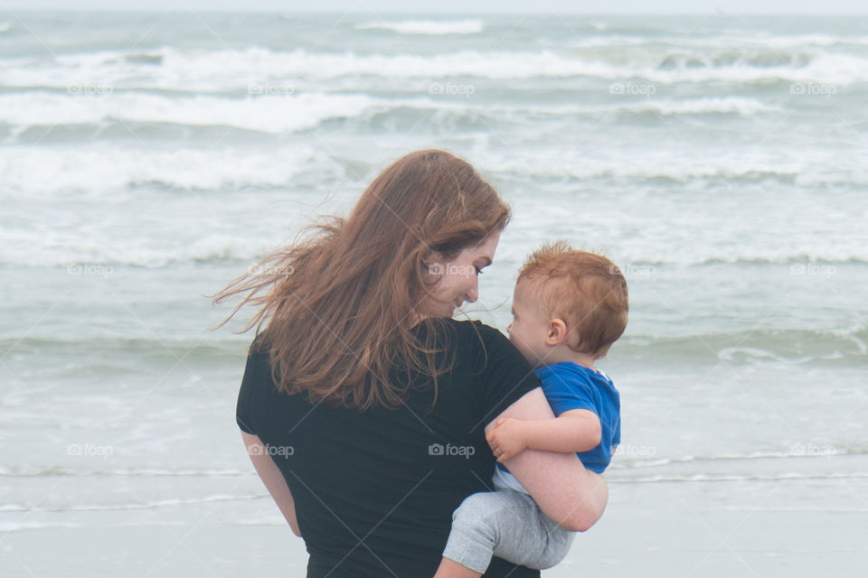 Mom and son at the beach