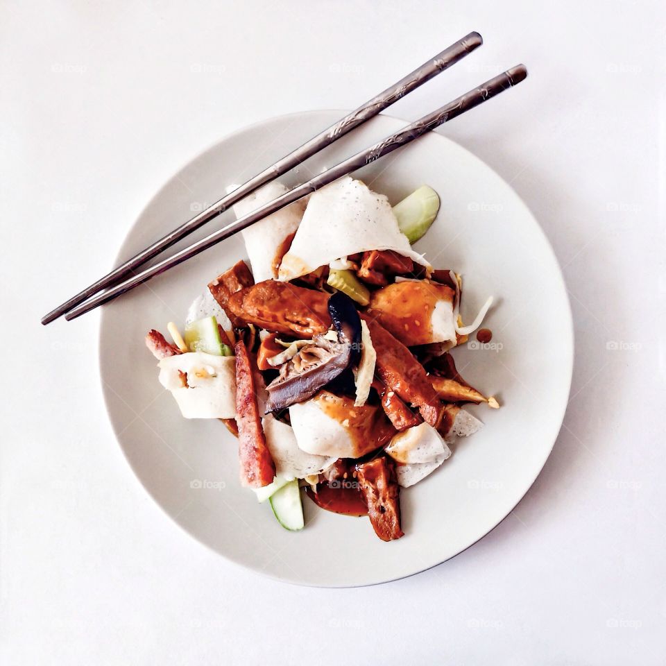 Delicious food on white background