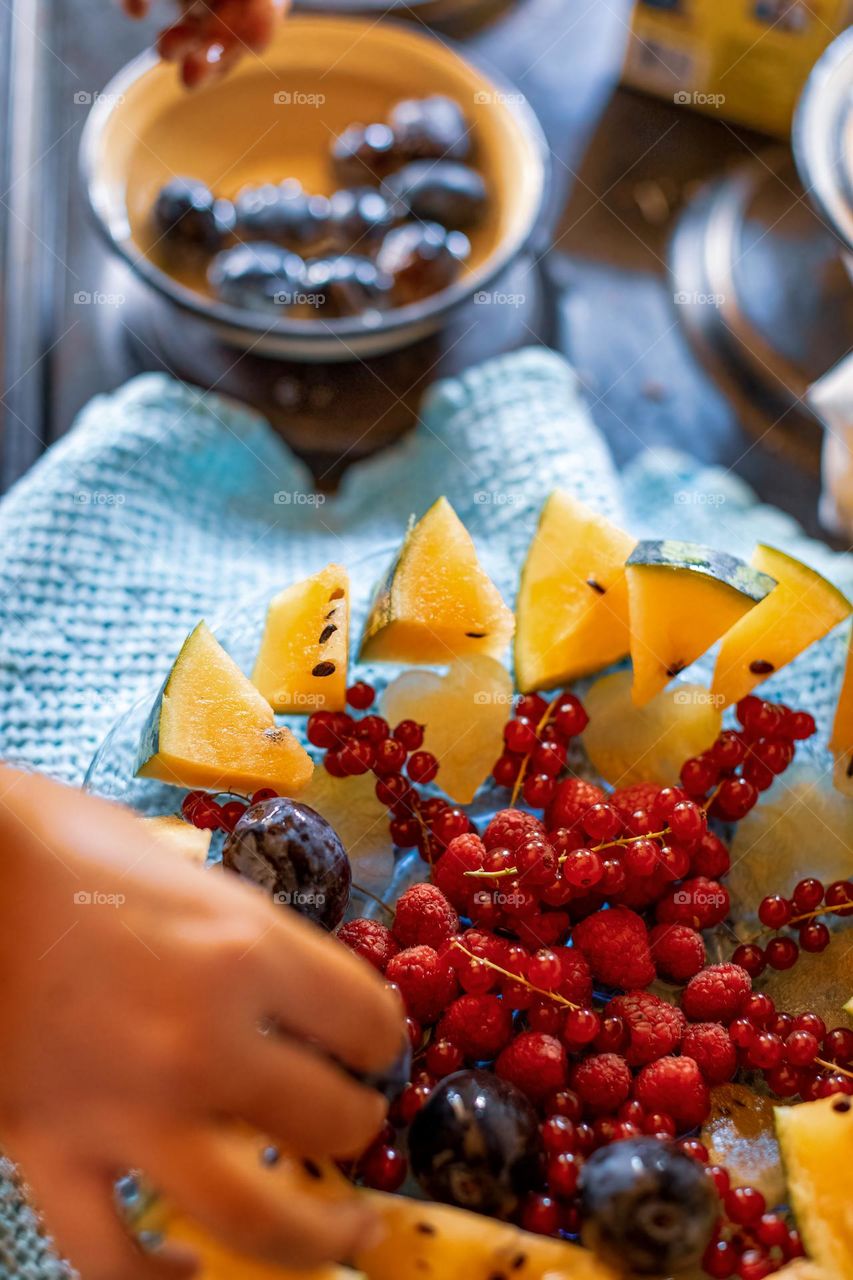 Making fruit salad, summer fruit