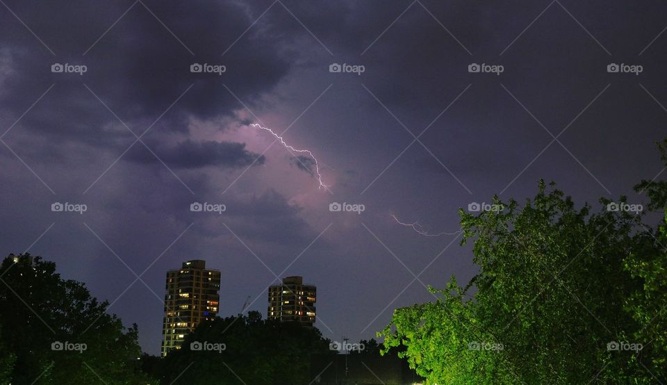lightning strike during electrical storm over South London estate