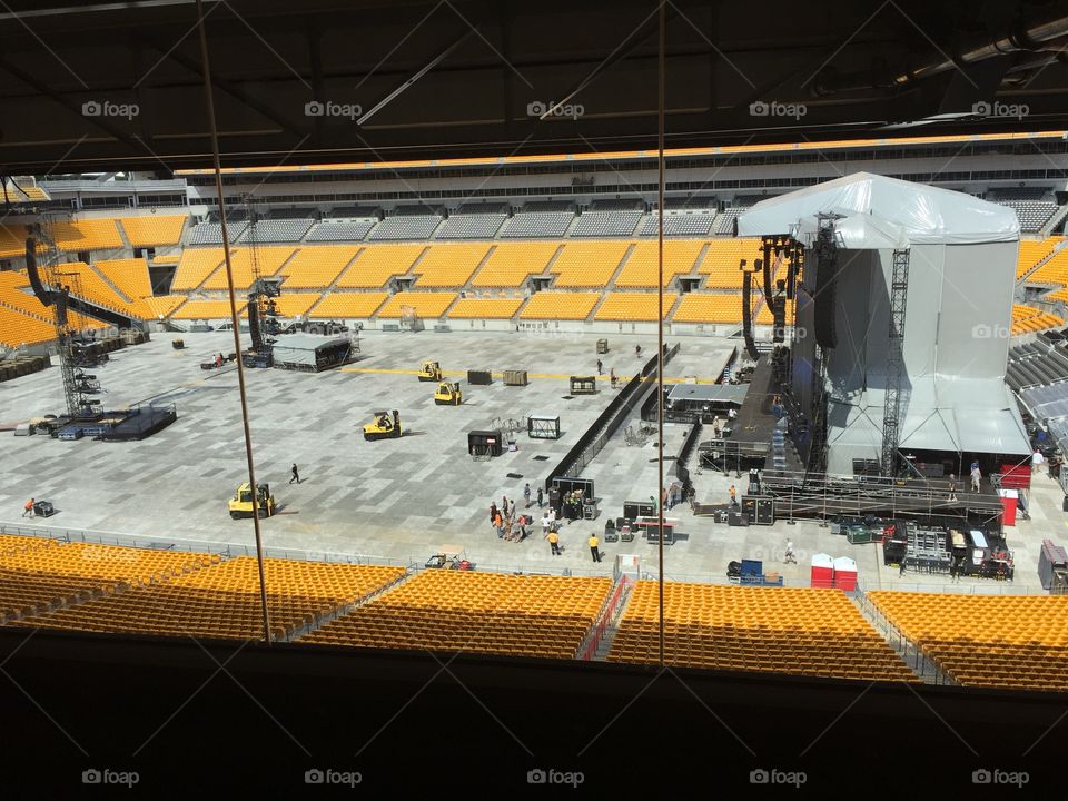 Building a stage for a rock concert 