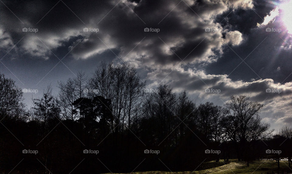 Dark English winter skyline.