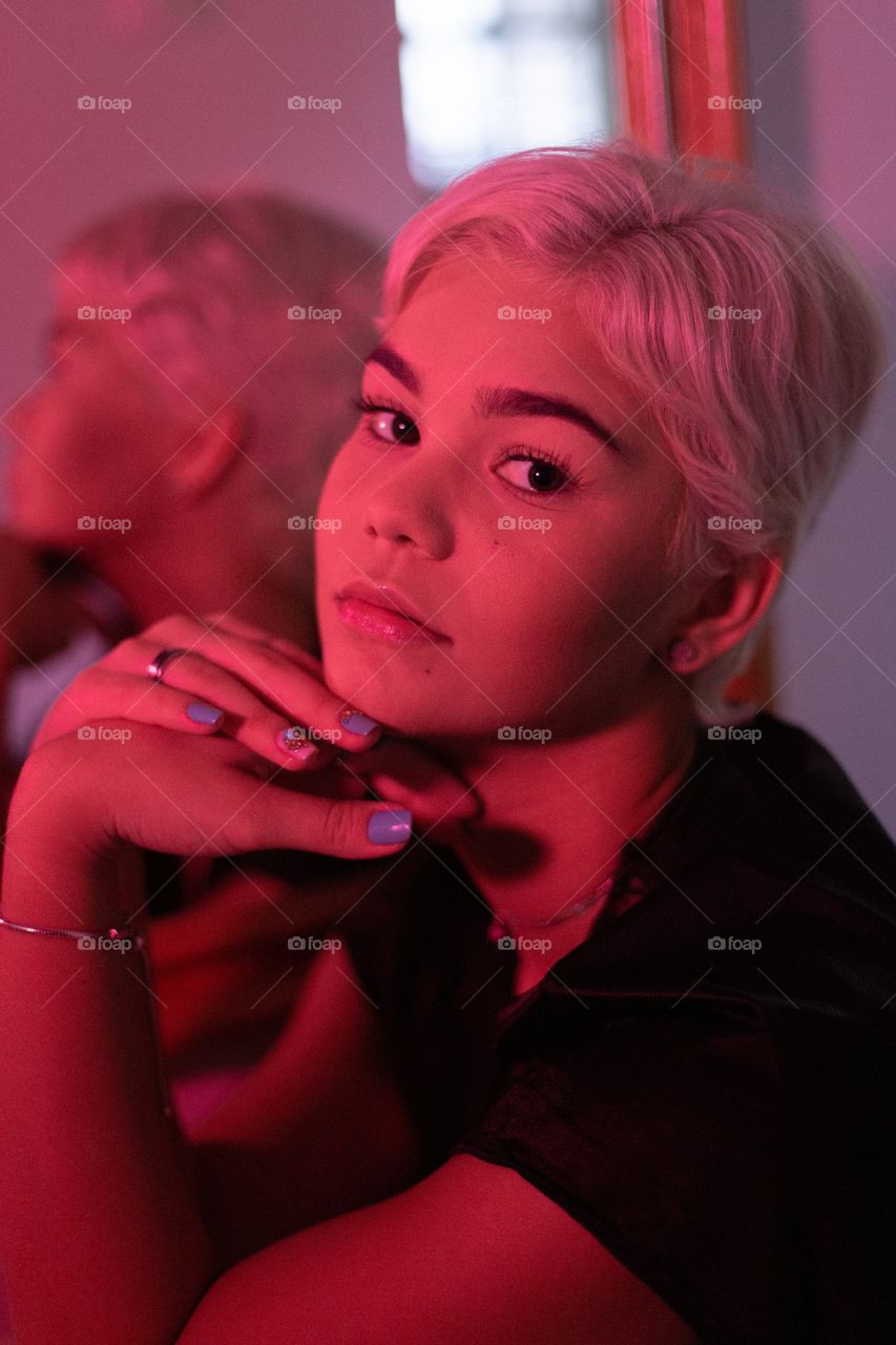 portrait in pink light