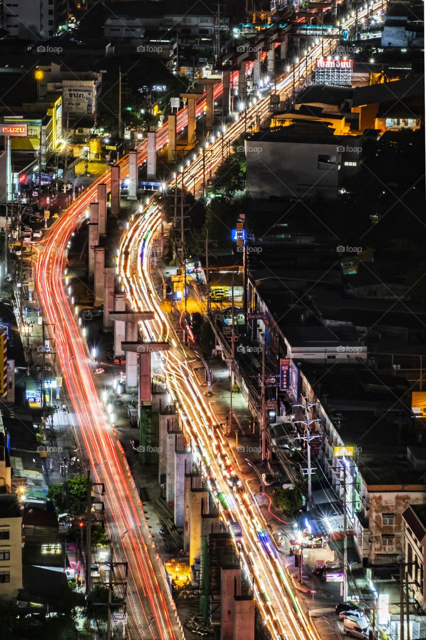 Light on road when rush hour in Bangkok Thailand