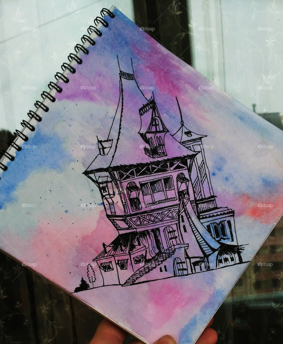 Fairytale sketch drawn in pinky colours