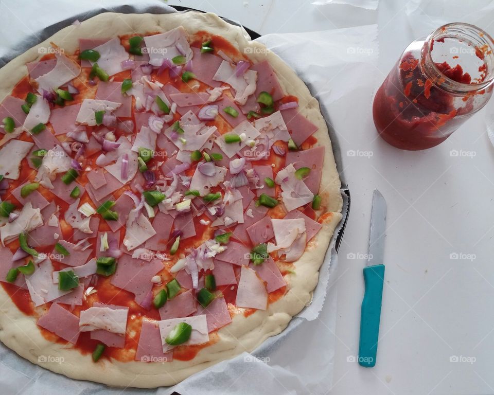 High angle view of pizza