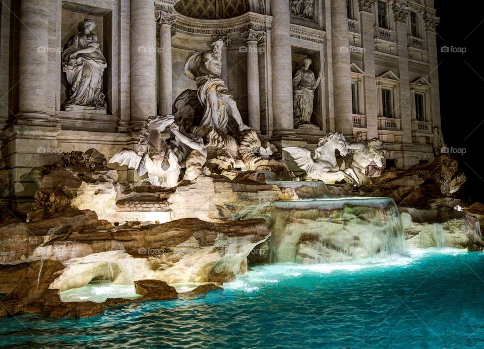 The trevi fountain at night