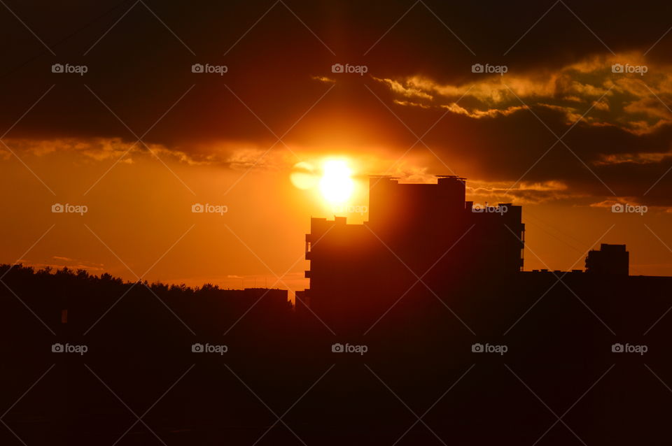 Sunset from my home window. No photo effects. Vilnius March 2016.