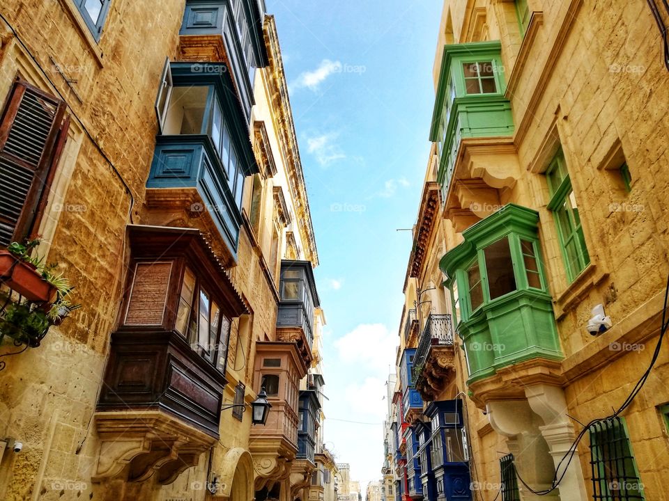 Typical wooden balconies in Malta