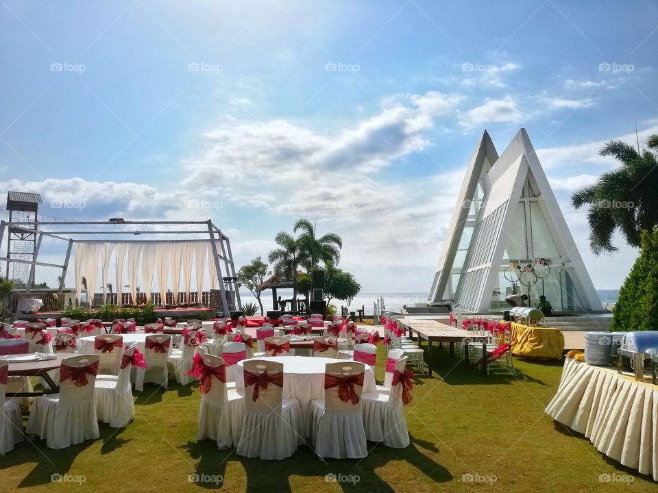 preparation of wedding party on the beach