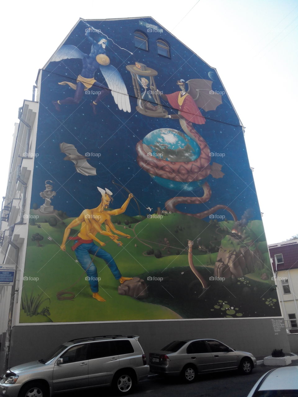 street art on the wall. wall of kiev building