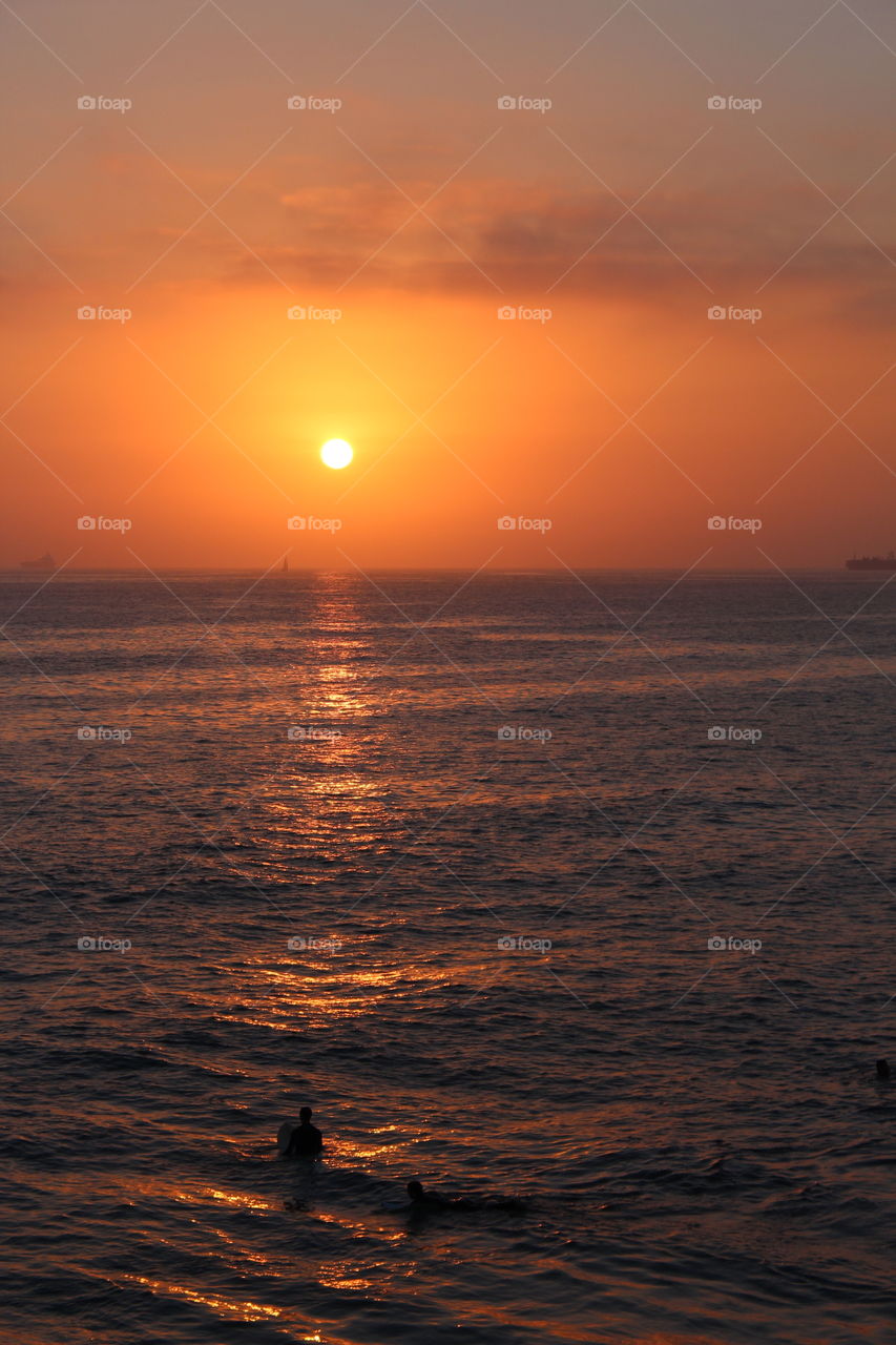 View of seascape at sunset