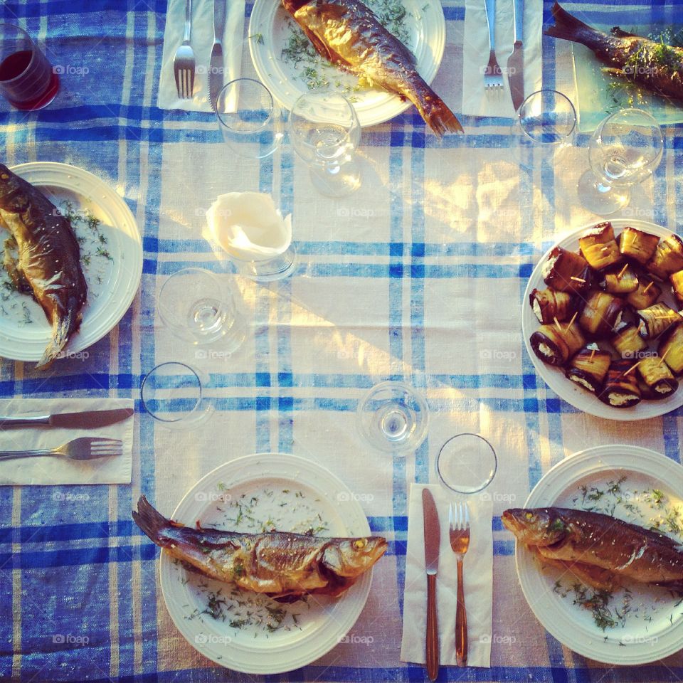 Delicious food served on table