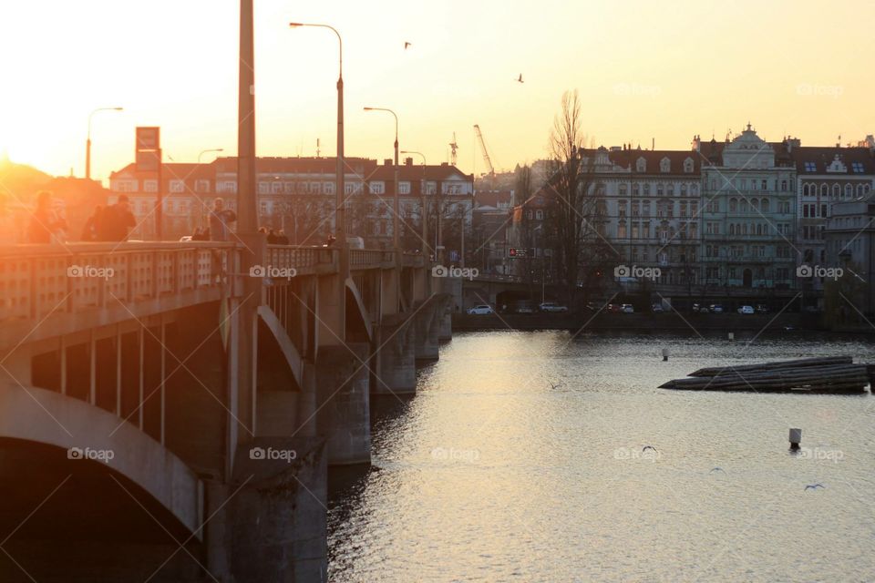 Bridge and river in Prague, Czech Republic 