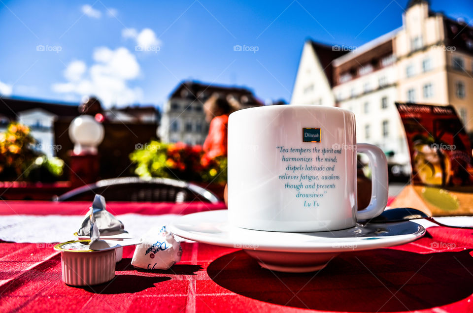 Tea time at Tallinn's touristic Old Town. Photo illustrates the tourism and hospitality industries, and a feel good factor to tea lovers everywhere