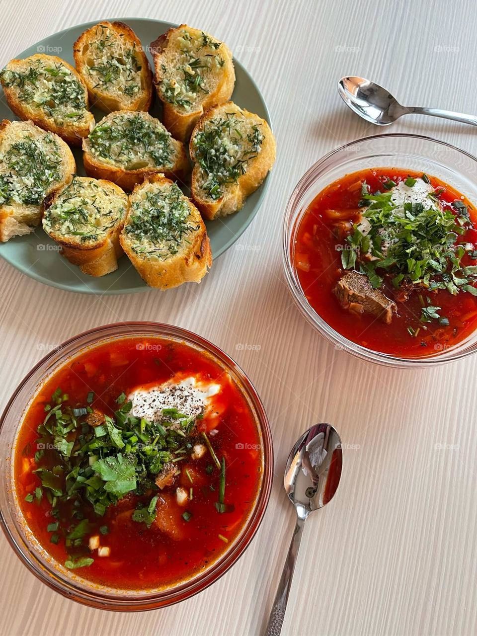 a bright Ukrainian dish of bright red color, namely the Ukrainian red soup called borscht