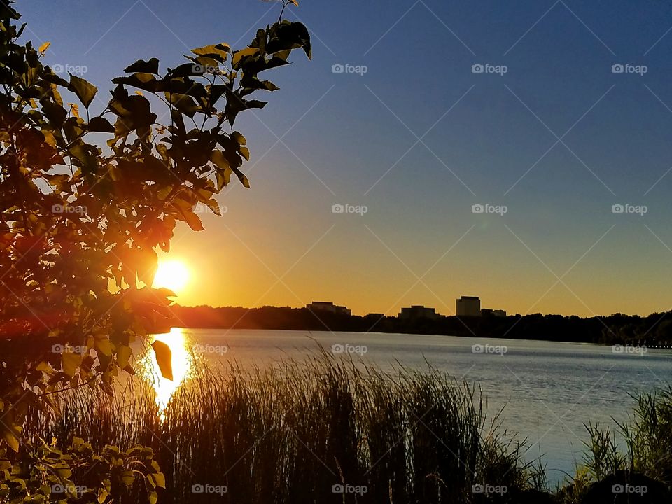 sunset by the lake